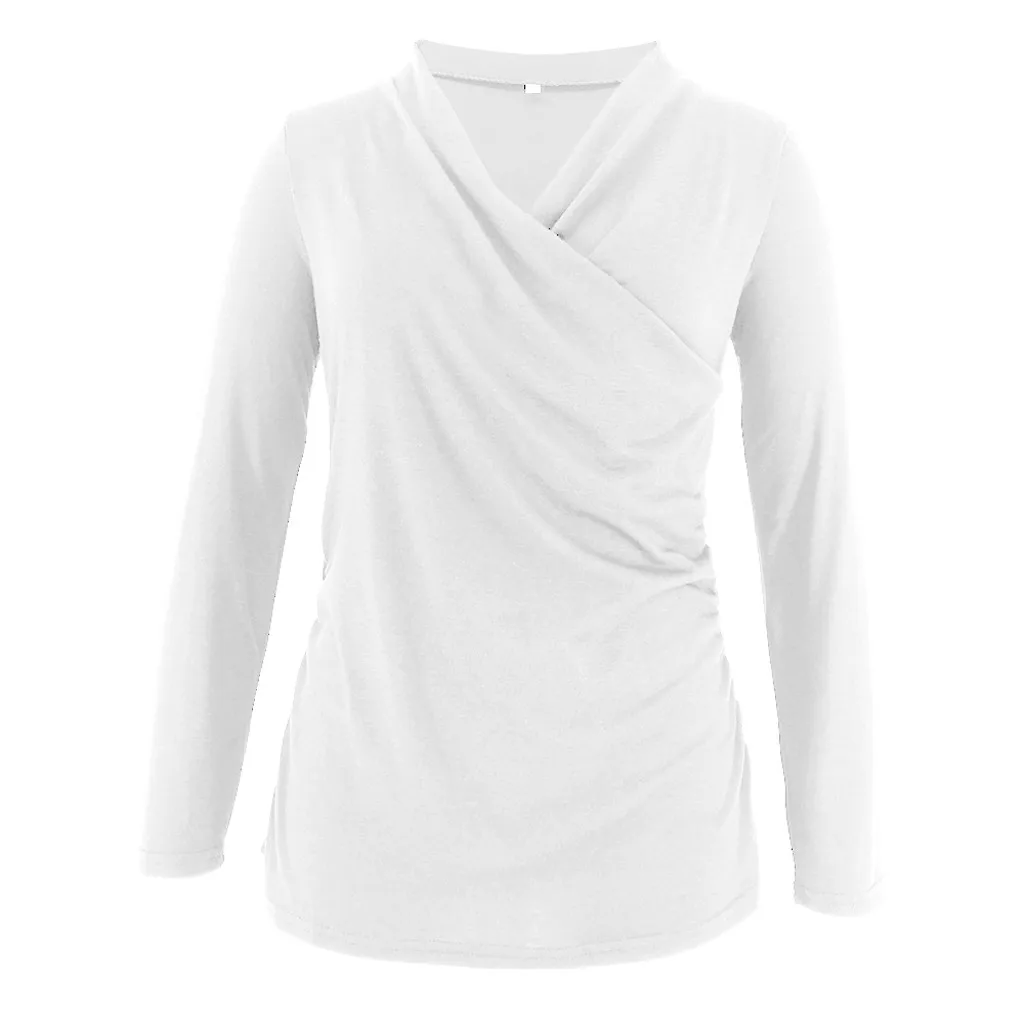 Женская одежда для беременных, футболка для кормящих, с v-образным вырезом, с оборками, однотонная блузка, топ для кормления грудью, футболка, осенняя одежда для кормления грудью - Цвет: Белый