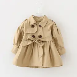 Куртки и пальто для маленьких девочек; однотонное ветрозащитное пальто с рюшами и поясом; верхняя одежда; повседневная одежда; Верхняя