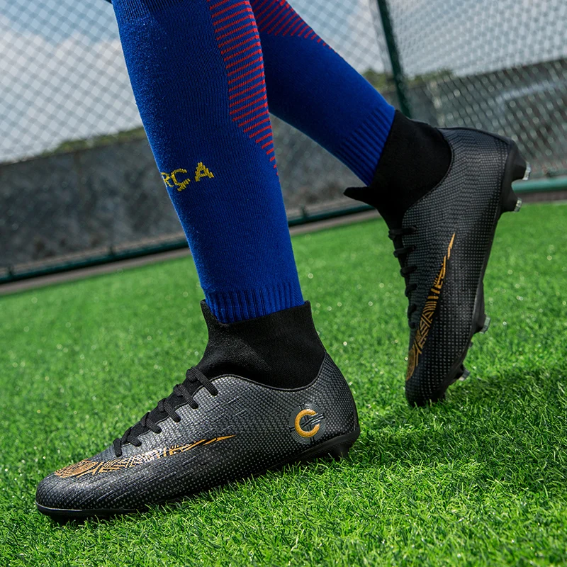 Men's FG Soccer Shoes Competition Breathable Football Cleats Men Professional Sneakers High Ankle Football Boots Men Size 36-46