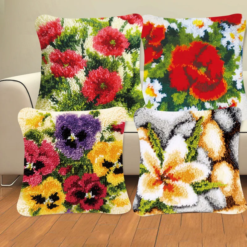 Flowers Embroidery Hand Knitted Pillow Materials Plant Series DIY Handcraft Section Embroidered Coarse Wool Carpet