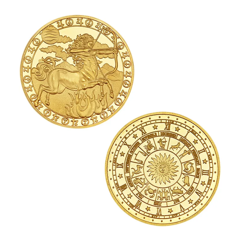 Creative Twelve Constellations Zodiac Coin Challenge Golden Plated Commemorative Coins Set Home Decor Crafts Art Collection Gift commemorative coin