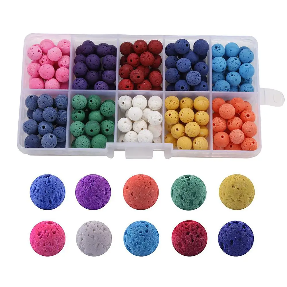 

200pcs/set 8mm Lava Stone Beads for DIY Bracelet Necklace Making Loose Round Beads Jewelry Findings&Components