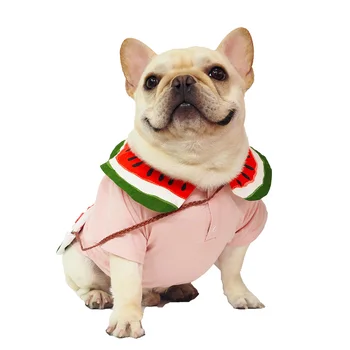 

Cute Puppy French Bulldog Summer T-Shirt Watermelon Printed Clothes with Handbag H55A
