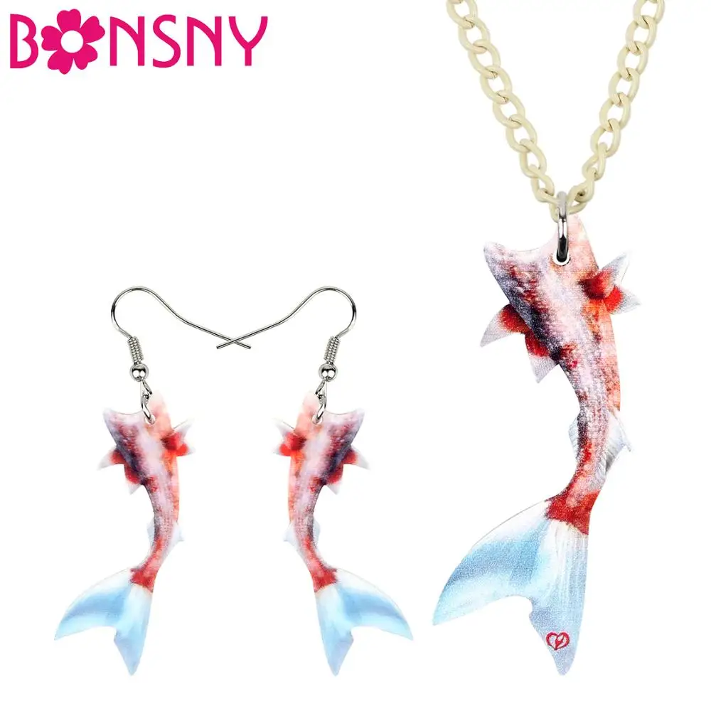 Bonsny Acrylic Ocean Mermaid Tail Fish Necklace Earrings Jewelry Sets Sweet Fashion Kid Girl Teens Charms Party Gift Decorations | Украшения