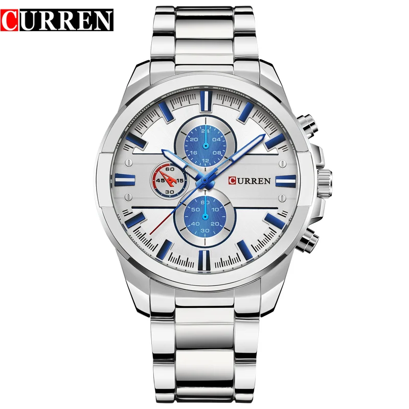 silver white Мужские часы CURREN Топ люксовый бренд часы модные и повседневные водонепроницаемые наручные часы сталь кварцевые мужские часы Relogio Masculino - Цвет: silver white