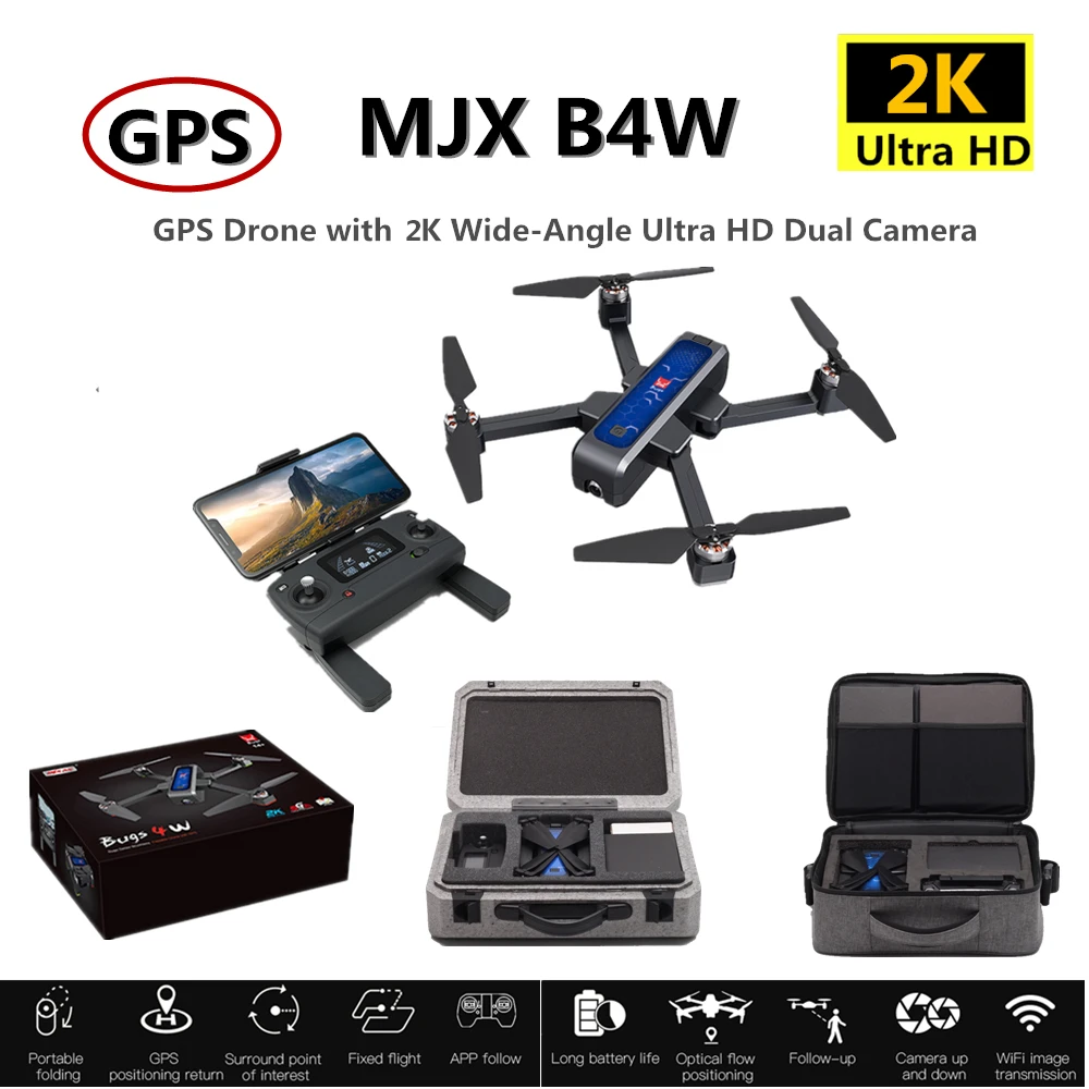 Квадрокоптер MJX Bugs 4W B4W Дрон с GPS Wi Fi 2K HD камера анти тряска 1 6 км 25 минут полета