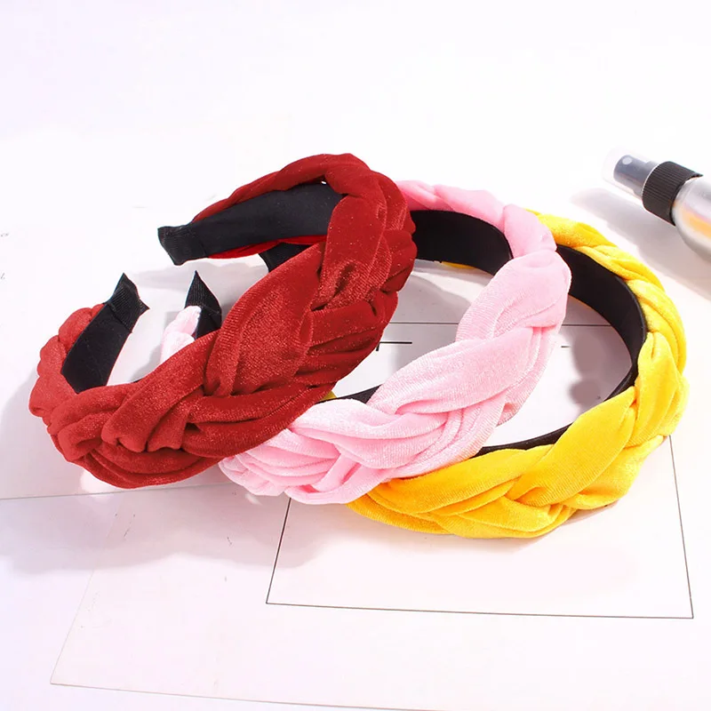 

Wide Braided Velvet Hair Hoop Headband 3cm Wide Plain Design Hairbands Hair Accessories Women's Winter Hairbands
