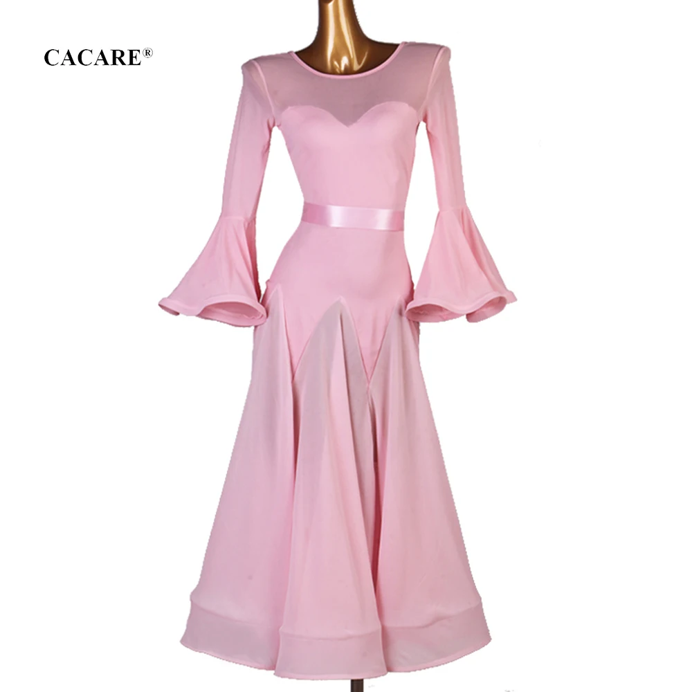 

CACARE Ballroom Dance Competition Dresses Waltz Dress Standard Dance Dresses D0127 with Waist Belt Mesh Bust Big Hem