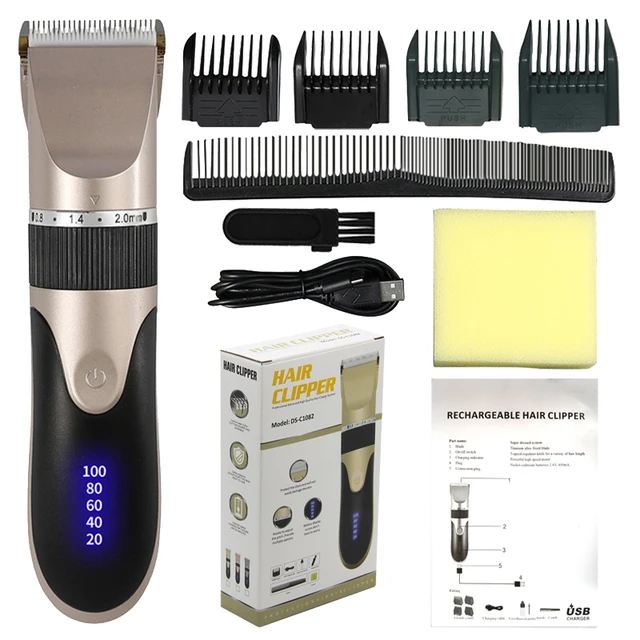 Professional Hair Clipper Men's Barber Beard Trimmer Rechargeable Ceramic Blade Hair Cutting Machine Adult Kid Haircut Low Noise golden wiht Box