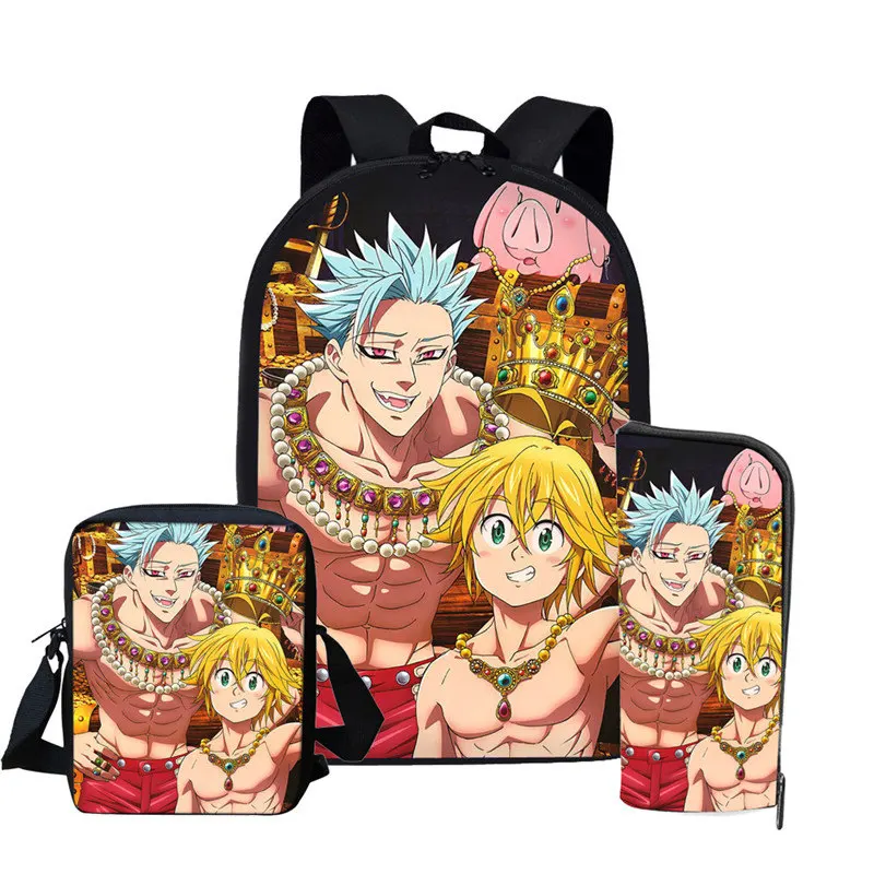Детская школьная сумка в стиле аниме «Seven Deadly Sins», комплект для мальчиков и девочек, классная мультяшная школьная сумка Nanatsu No Taizai Meliodas Elizabeth - Цвет: LH1074CED
