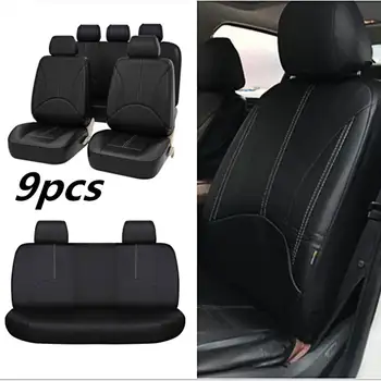 

9X Car Seat Cover Protector PU Leather Set Full Surround Cushion Set Universal for 5 Seats Car Vehicle Waterproof