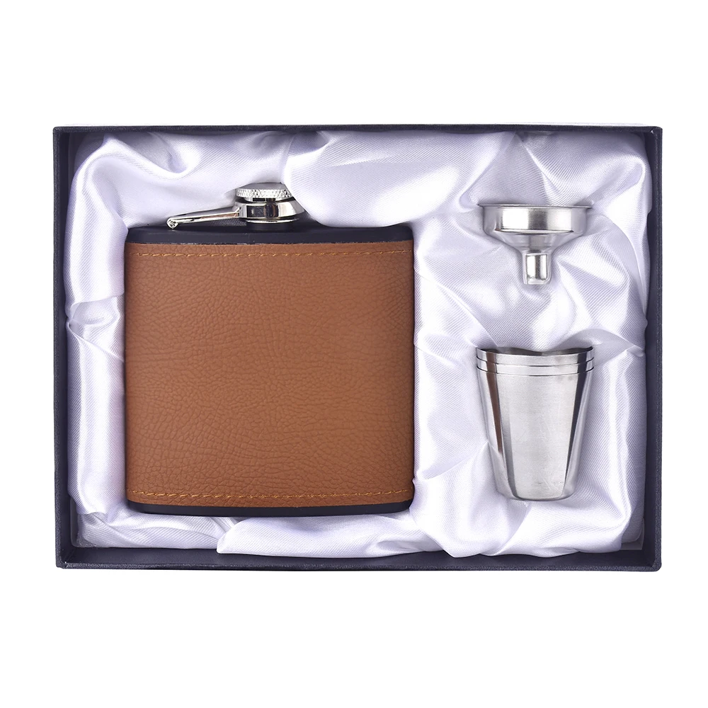Personalized Flask 6oz Leather Hip Flask Stainless Steel Engrave guests Favors White box Wedding Gifts