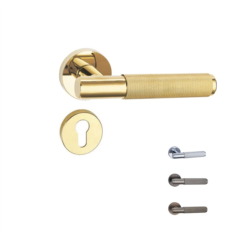 Solid Brass Knurled handle Lock Gold Lever Handles Interior Door Mute Lock Set Exquisite Split Bedroom Door Handle Knob US-Style afbeelding