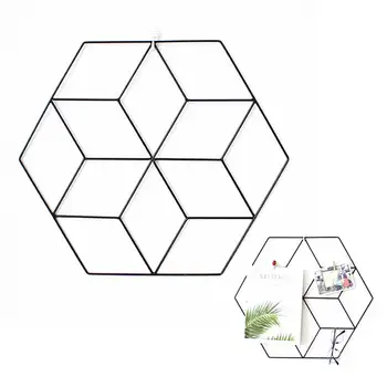 

Nordic Ins Style Hexagonal Wrought Iron Grid Red Photo Wall Shelf Decoration Simple DIY Innovative Rack