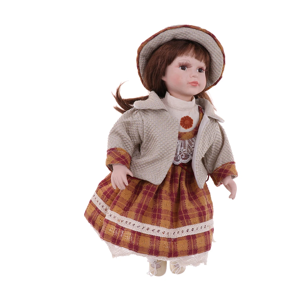 40 см винтажная фарфоровая кукла для девочек фигурки людей с клетчатым платьем