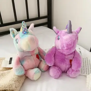 

Cute Baby Girl Unicorn Fur Backpack Cute Children Zipper Schoolbag Mini Kid Toy Doll Backpack For Kidergarten New Plush Bag