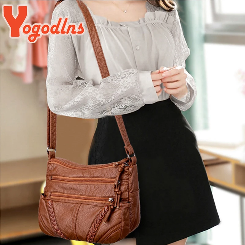 Yogodlns Winter New Shoulder Bag For Women Soft PU Leather Crossbody Bag Vintage Messenger Bag Lady Handbag Brands Lady Pouch