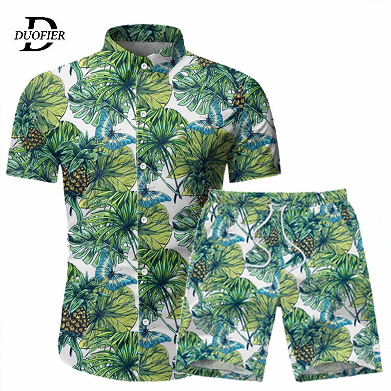 Hawaiian-Shirts-Set Tracksuit Beach-Shorts 2piece-Sets Mens Fashion Summer Print Male