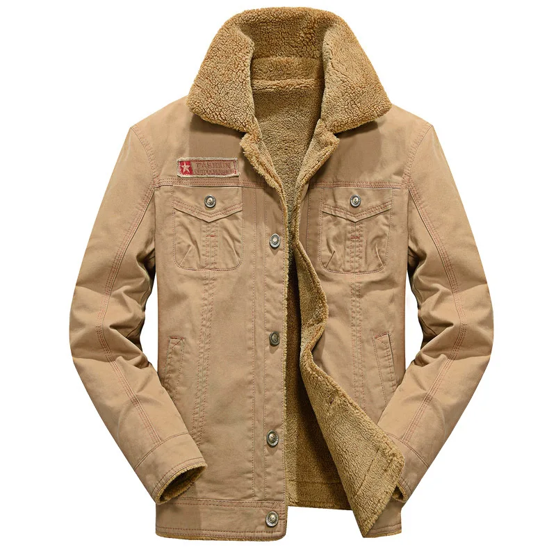 DDBE01 Khaki Новая мужская зимняя куртка пальто мужские джинсовые куртки Модные Качественные толстые теплые флисовые пальто с подкладкой одежда в Военном Стиле Прямая - Цвет: DDBE01 Khaki