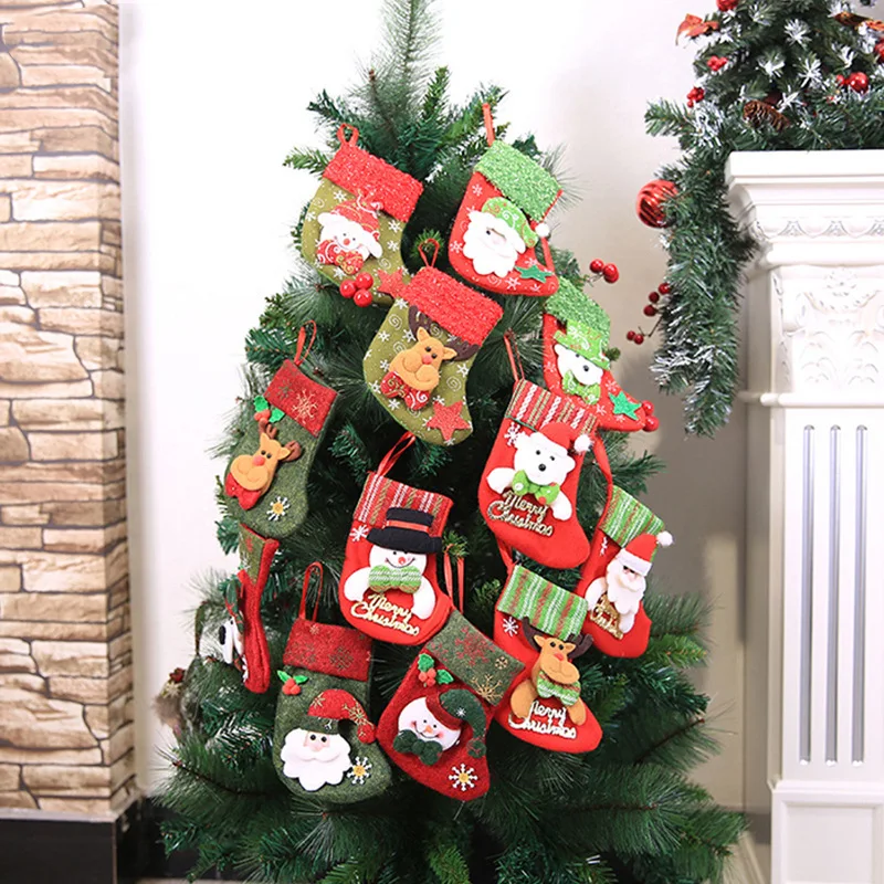 Милые рождественские носки с подвеской украшения для одежды Санта-Клаус Лось маленькие сапоги кулон Рождественская вечеринка рождественские украшения для дома подарочная сумка