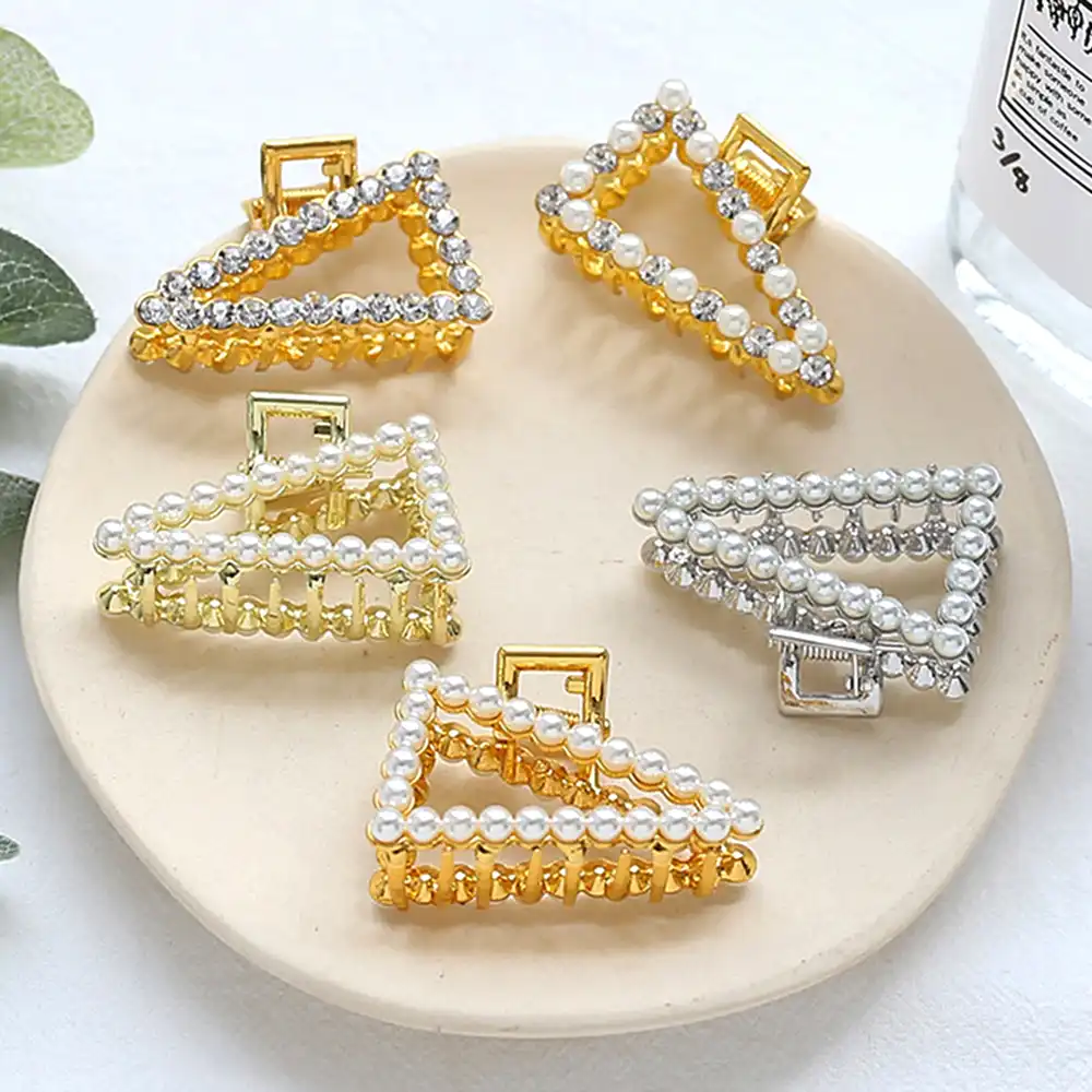 ファッションガールヘア爪幾何模造真珠のヘアピンカニレトロ三角形状の結晶のための女性 Aliexpress