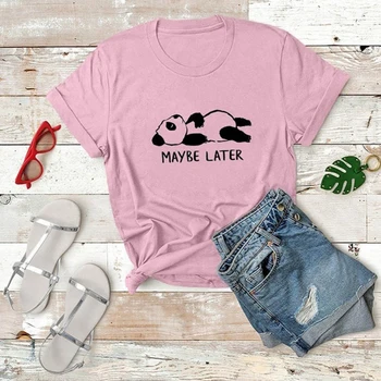 

Cute Lazy Panda 100% Cotton Maybe Later Graphic Printed Short Sleeve Many Colors Round Neck Tunic Tee Shirts Women's T-shirt