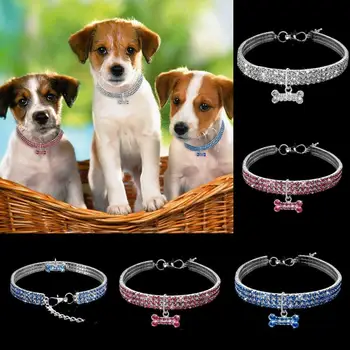 

Crystal Dog Collar Diamond Puppy Pet Shiny Full Rhinestone Necklace Collar Collars For Pet Little Dogs Supplies S/M/L
