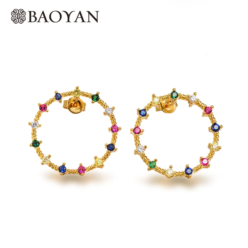 

Baoyan Trendy Crystal Earrings 2019 Multi Round Geometric Heart Drop Earrings Gold Plating Rainbow CZ Crystal Earrings For Women