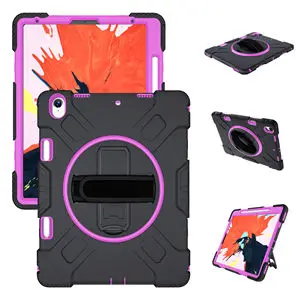 Black with Purple Защитный чехол для iPad Pro, 11 дюймов,, Силиконовый противоударный чехол с держателем карандаша и вращающейся на 360, подставкой, ремешком на руку JGX07 - Цвет: Black with Purple