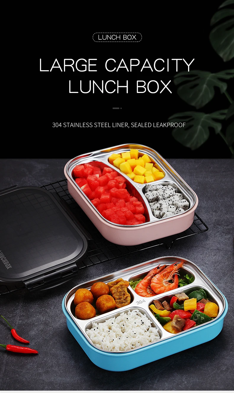 WORTHBUY Japanese Kids Bento Box 304 Stainless Steel Children Lunch Box With Compartments Microwave Containers For Food Fruits