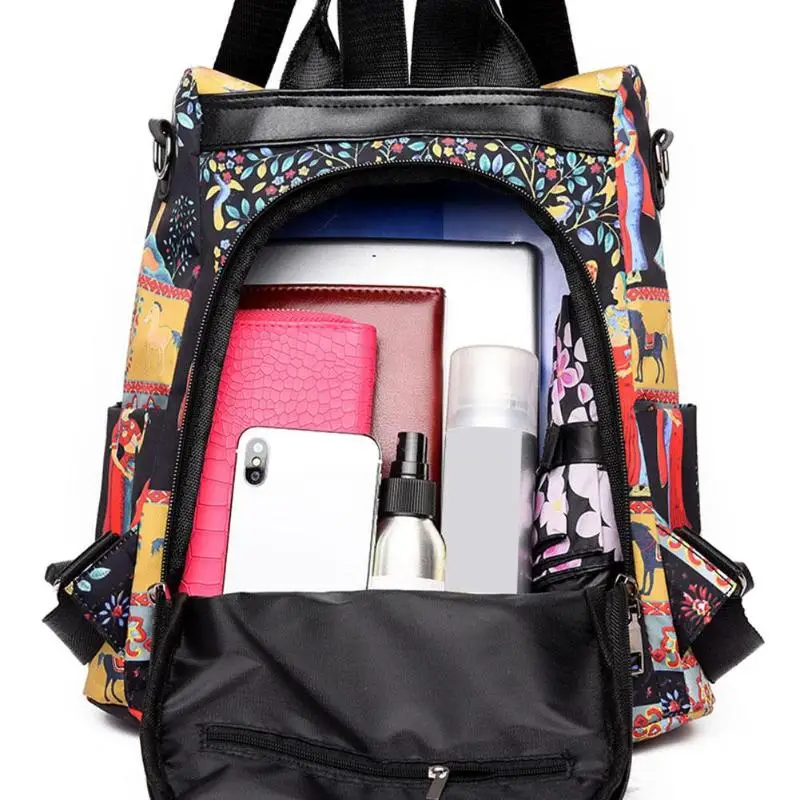 Многофункциональный модный Противоугонный рюкзак, повседневный рюкзак «Оксфорд» с принтом, Женская Подростковая сумка через плечо, рюкзак для путешествий и отдыха для девочек