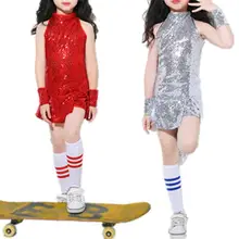 Детская безрукавка для девочки, танцевальный костюм с напульсниками, модная танцевальная одежда с блестками в стиле хип-хоп, латинский сценический костюм для выступлений