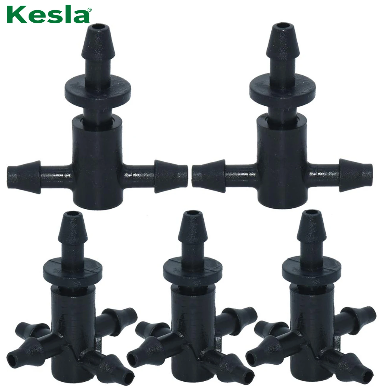 KESLA 20PCS Barbed 3/5mm Hose Straight Quick Connector Drip Irrigation Garden w/ 2-Way 4-Way Splitter Joint Cross | Дом и сад