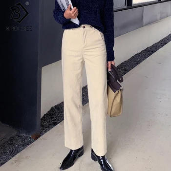 

Plus Size 2020 Spring New Women's Loose Solid Wide Leg Trousers Full Length Zipper Button Corduroy Casual Long Pants B9D610S
