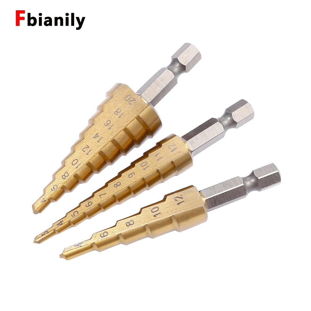 HSS 3-12mm 4-12mm 4-20mm HSS Straight Groove Step Drill Bit Titanium Coated Wood Metal Hole Cutter Core Drilling Tools Set hss 3 12mm 4 12mm 4 20mm hss straight groove step drill bit titanium coated wood metal hole cutter core drilling tools set