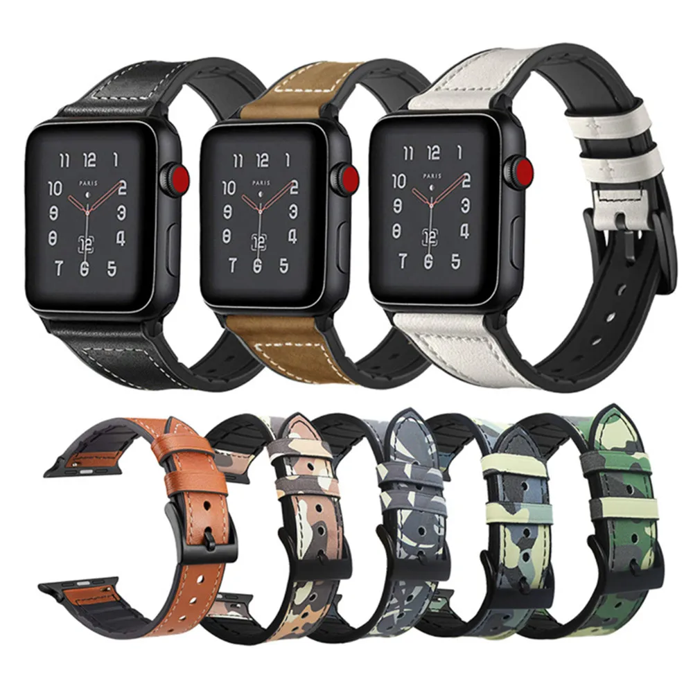 Для Apple Watch Band 44 мм 42 сменный ремешок из натуральной кожи и силикона для iWatch 6/5/4/3 |