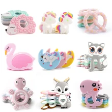 Anneau de dentition en Silicone pour bébé, 5 pièces, perles alimentaires pour rongeur, pendentif pour sucette, produits pour enfants, sans BPA, Koala licorne, vente en gros 