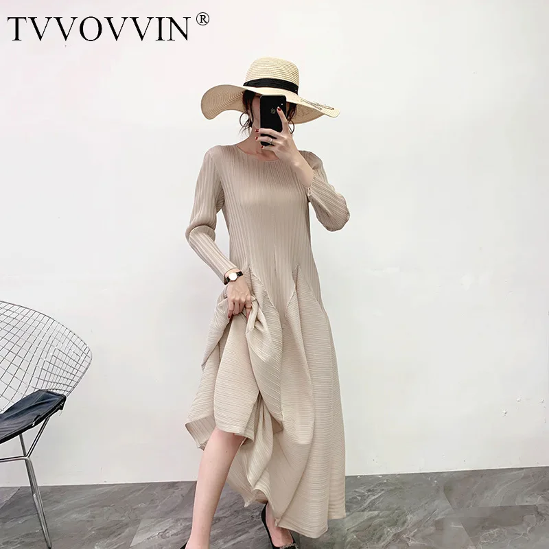  Весна-зима Из Кореи Новое плиссированное платье 2020 ниже колен свободные с