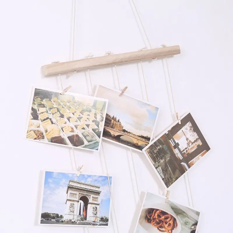 

1Set Wooden Stick Nordic DIY Wooden Wall Hanging Picture Frame Collage Macrame Wall Decor Postcard Photo Display Home Decoration