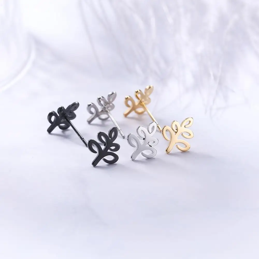 Skyrim Rose Flower Lotus Tree Stud Earrings Women Girls Stainless Steel Gold Color Black Mini Earring Studs Jewelry Gift New - Image 5