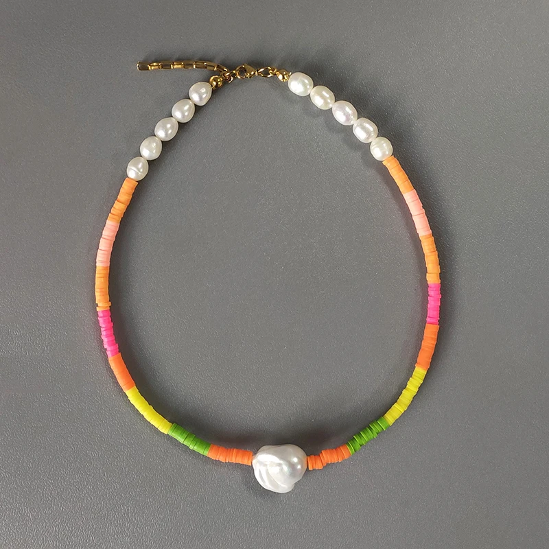 

2021 Summer Colored Silicone Necklace Handmade Baroque Pearl Pendant Luxury Jewelry Banquet Party Charm Collier Femme Trendy