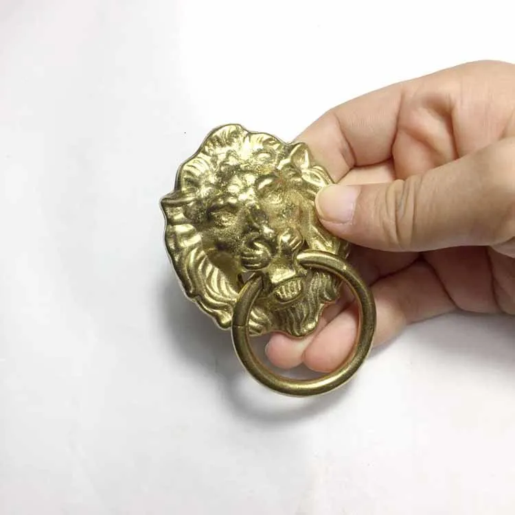 Archaize чистое медное чудовище головки дверные ручки лев Король голова ручка ящика Винный Шкаф Ручка ящика ручки в форме колец
