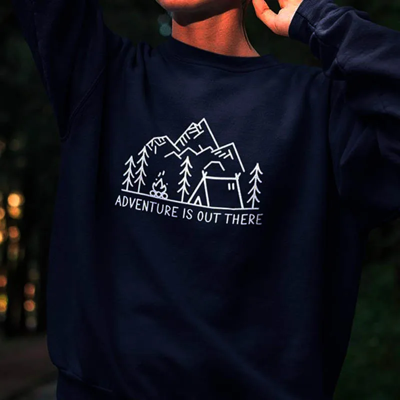 Adventure Is Out There Women Sweatshirt Mountain Harajuku Hoodie Tumblr Graphic Long Sleeve Pullovers Camping Tops Dropshipping | Женская