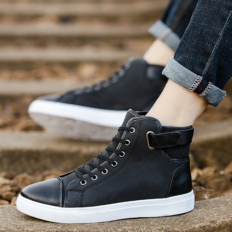 Hot Selling Fashion Men Casual High Top Sneakers Shoes Oxfords Leather