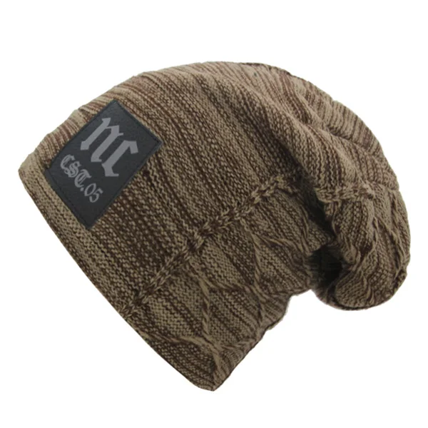 Мужские шапочки Skullies, зимняя вязаная шапка, осенняя шапка для мальчиков и женщин, маска бини, теплая мешковатая мягкая Толстая шапка, шапка с буквенным принтом Nc Beanie - Цвет: Хаки
