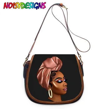 

NOISYDESIGNS Magic African Black Girl Print Shoulder Messenger Bags Women Travel PU Leather Crossbody Bag Saddle Bag for Female