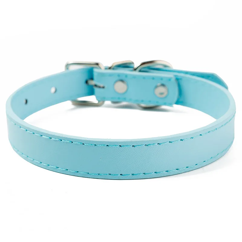 Sky Blue Ошейники для питомцев из искусственной кожи, ошейники для кошек, цветные однотонные ошейники для собак, ошейники для питомцев, регулируемые ошейники для щенков среднего размера - Цвет: Sky Blue