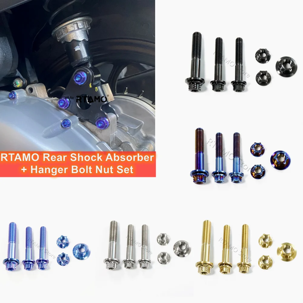 

RTAMO | Titanium Rear Shock Absorber + Hanger Bolt Nut Set for Vespa Sprint 150/Vespa Primavera
