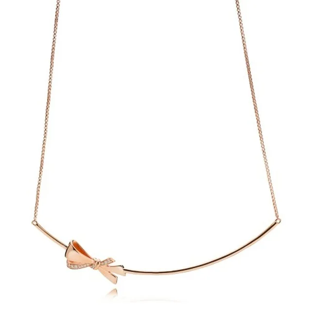 

100% new sterling silver 925 mother's day of sparkling rose bow necklace packages mailed free of charge