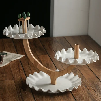 

Nordic Ceramic Fruit Snack Plate Simple Three-layer Company Party Dinner Plate Buffet Plate Modern Home Afternoon Tea Snack Tray